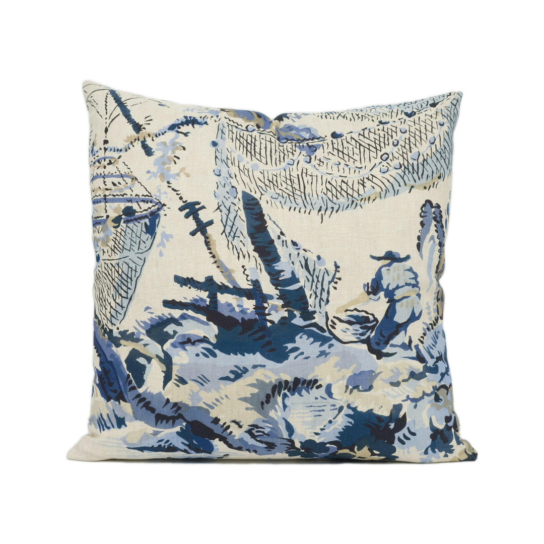 Thibaut - Moorea - Blue - Asian Toile Inspired Cushion Cover - Designer Home Décor - Handmade Throw Pillow.