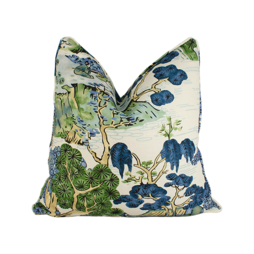 Thibaut - Asian Scenic - Blue and Green - Stunning Designer Cushion Cover Home Décor Throw Pillow.