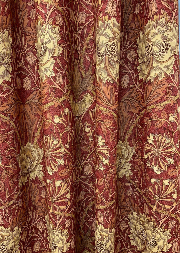 William Morris Fabric - Honeysuckle and Tulip  - Brick/Russet Printed Linen Union Fabric -  Made to Measure Curtains DMORHO203.