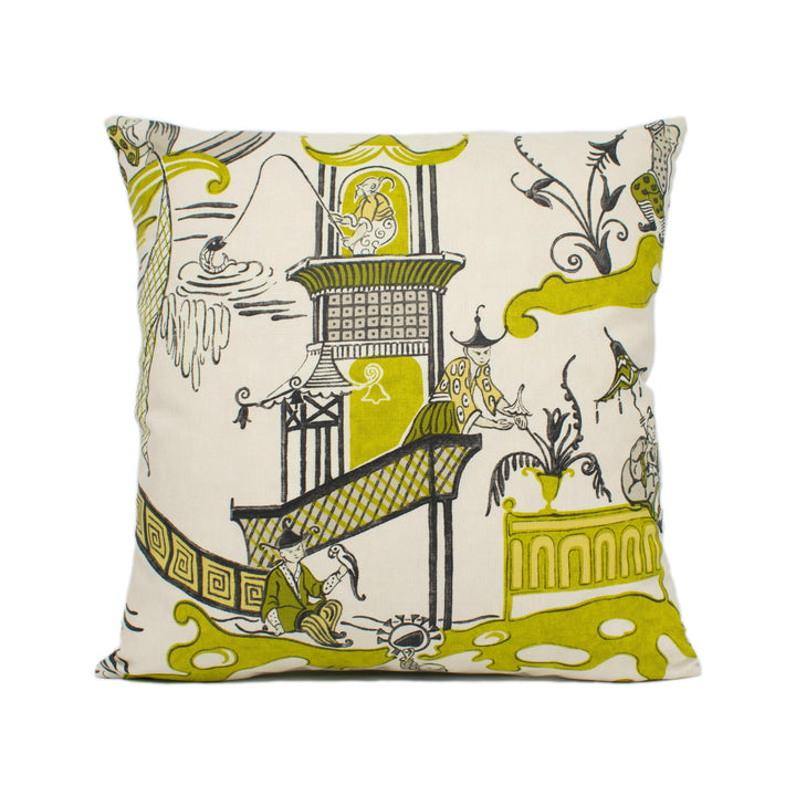 Sanderson - Pagoda River - Lime / Taupe -  Vintage Asian Chinoiserie Inspired Designer Cushion Cover - Luxury Throw Pillow - Home Décor.