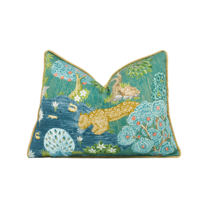 Sanderson - Pamir Garden - Teal - Persian Garden Animal Kingdom Oasis Designer Cushion Cover - Luxury Throw Pillow - Handmade Home Decor.