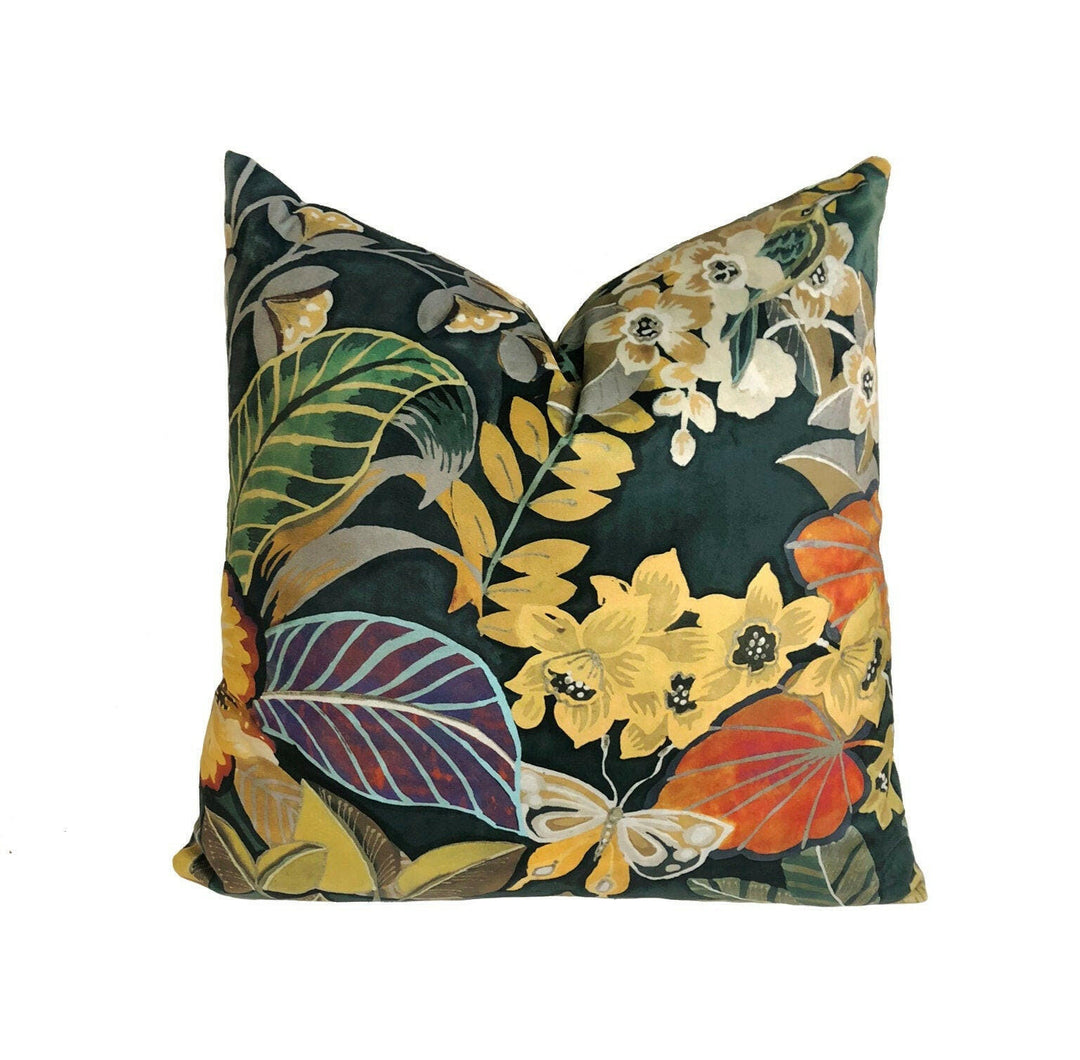 Prestigious - Hidden Paradise - Emerald - Tropical Maximalist Velvet Cushion Cover - Handmade Throw Pillow Designer Home Decor.