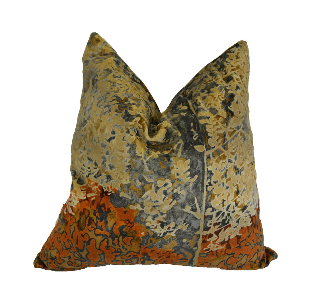 Zoffany - Belvoir - Blue / Amber - Abstract Ombré Forest Luxury Velvet Cushion Cover - Handmade Throw Pillow Designer Home Decor.