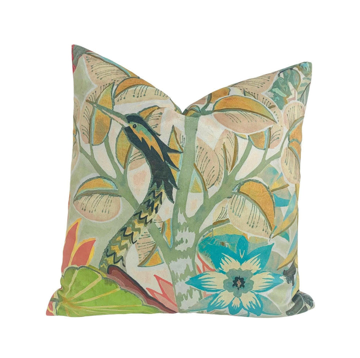 Prestigious - Hidden Paradise - Pastel - Tropical Maximalist Velvet Cushion Cover - Handmade Throw Pillow Designer Home Decor.