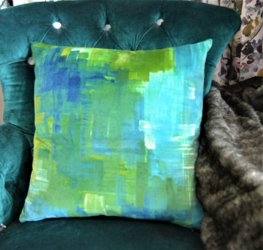 Harlequin - Amoura Velvet - Emerald / Lime - Stunning Brushstroke Velvet Cushion Cover Throw Pillow Designer Home Decor.