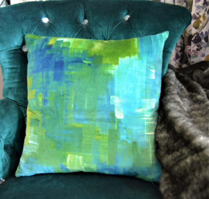 Harlequin - Amoura Velvet - Emerald / Lime - Stunning Brushstroke Velvet Cushion Cover Throw Pillow Designer Home Decor.