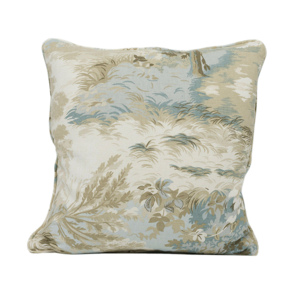 Thibaut - Lincoln Toile - Beige & Spa Blue - Soft Muted Romantic Countryside Designer Cushion Cover - Luxury Throw Pillow - Handmade Home.
