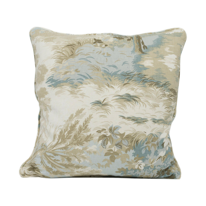 Thibaut - Lincoln Toile - Beige & Spa Blue - Soft Muted Romantic Countryside Designer Cushion Cover - Luxury Throw Pillow - Handmade Home.