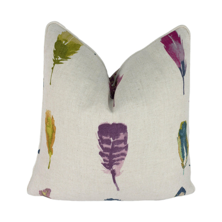 Harlequin - Limosa - Loganberry / Raspberry / Olive - Exotic Feather Self-Piped Cushion Cover Throw Pillow Designer Home Decor.