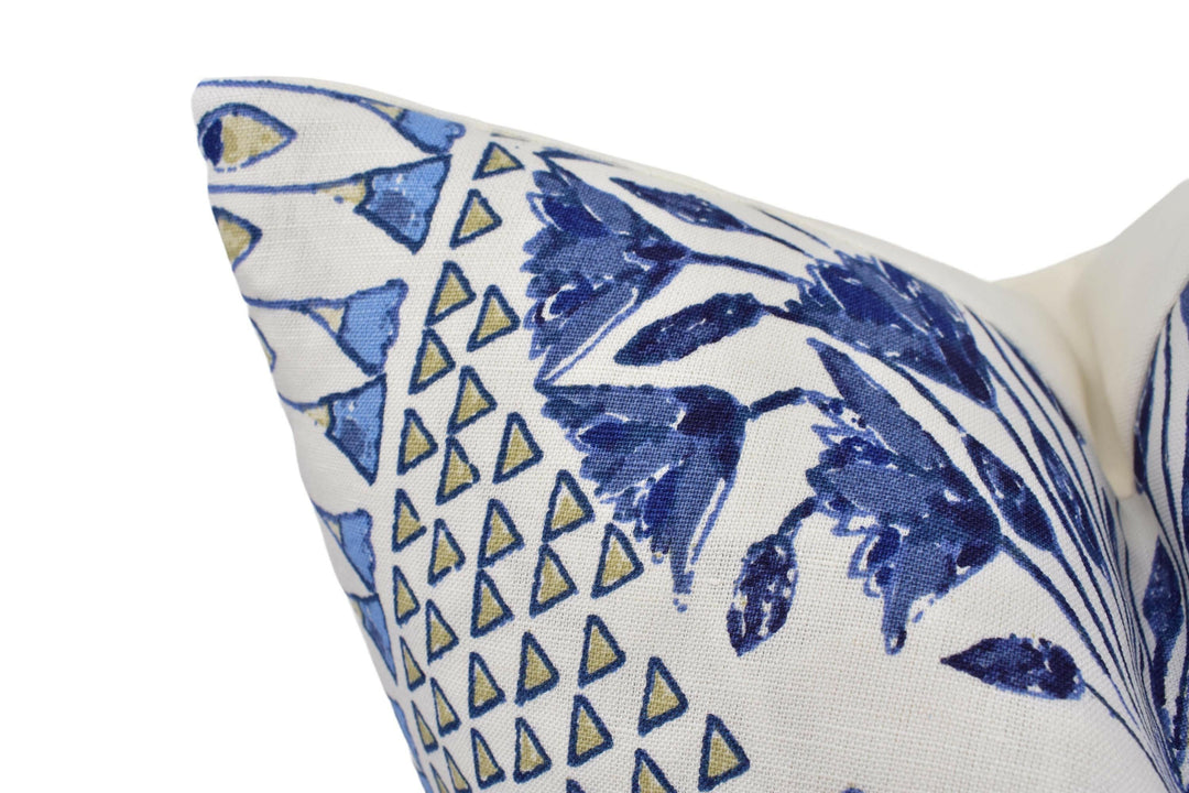 Anna French x Thibaut - Cairo - Blue and White  - Ancient Egyptian Lotus Flower Designer Cushion Cover - Luxury Throw Pillow - Handmade Home.
