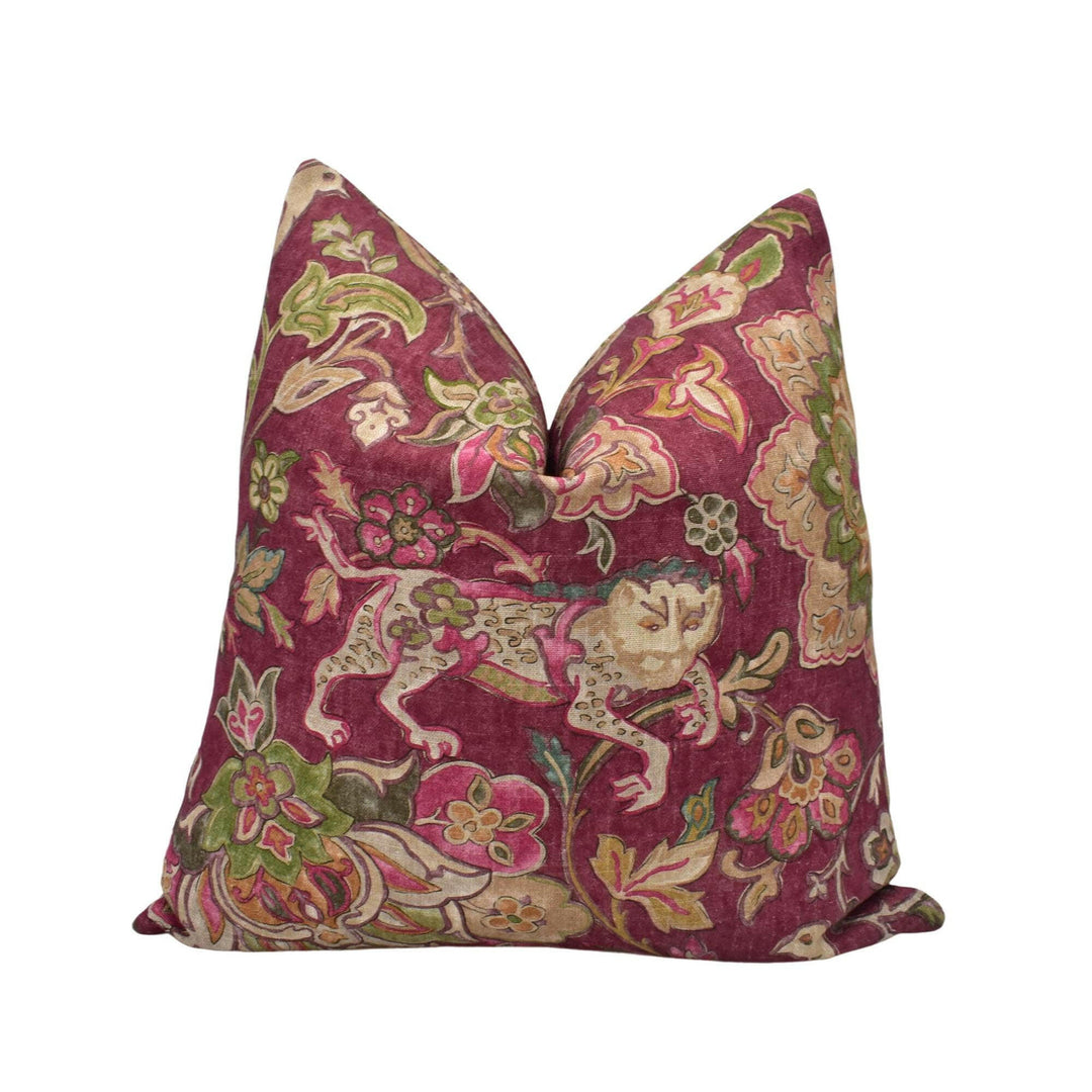 Mulberry - Wild Things - Plum - Fantasy Flora & Fauna Designer Cushion Cover - Mulberry Pillow Cover - Luxury Handmade Custom Throw Pillow.