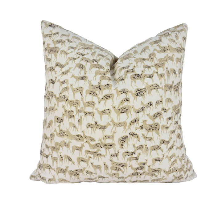 Schumacher - Fauna - Natural - Charming & Unique Designer Deer Cushion Cover - Luxury Throw Pillow - Handmade Home Decor Scatter Sofa.