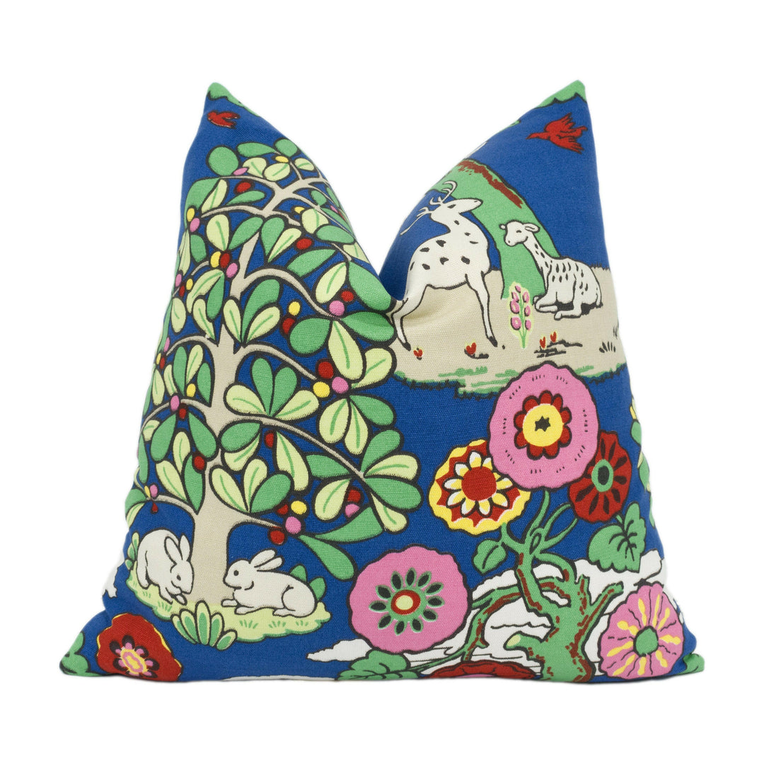 Schumacher - Fantasy Forest - Blue & Multi - Whimsical Vintage-Style Designer Cushion Cover - Luxury Throw Pillow - Handmade Home Decor.