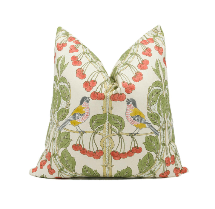 GP and J Baker - Birds &amp; Cherries - Red / Green - Charming Floral Bird Designer Cushion Cover  - Luxury Throw Pillow - Handmade Home Décor.