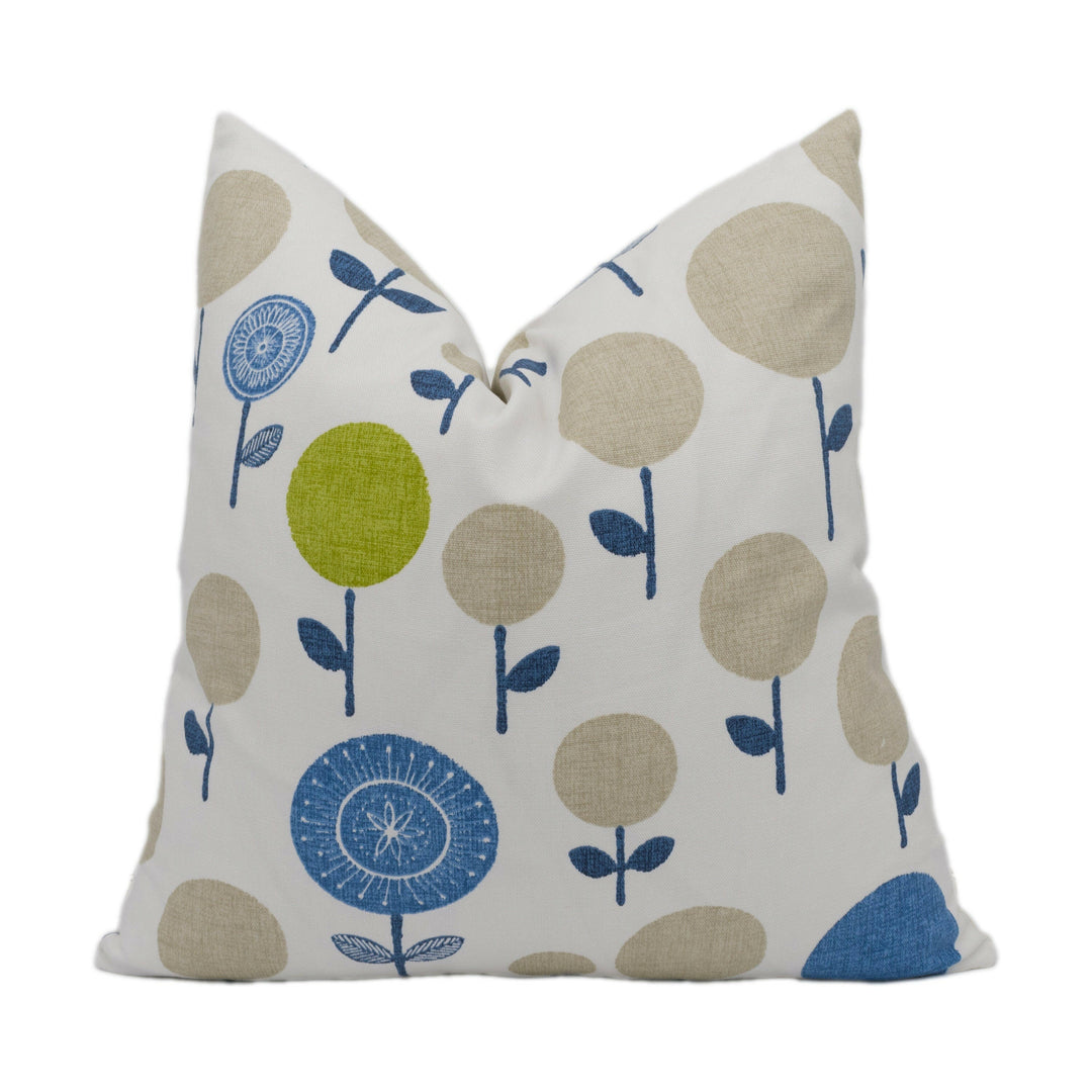 Scion - Lollipop Flower - Chalk / Denim / Lime - Handmade Cushion Cover Throw Pillow Home Décor.