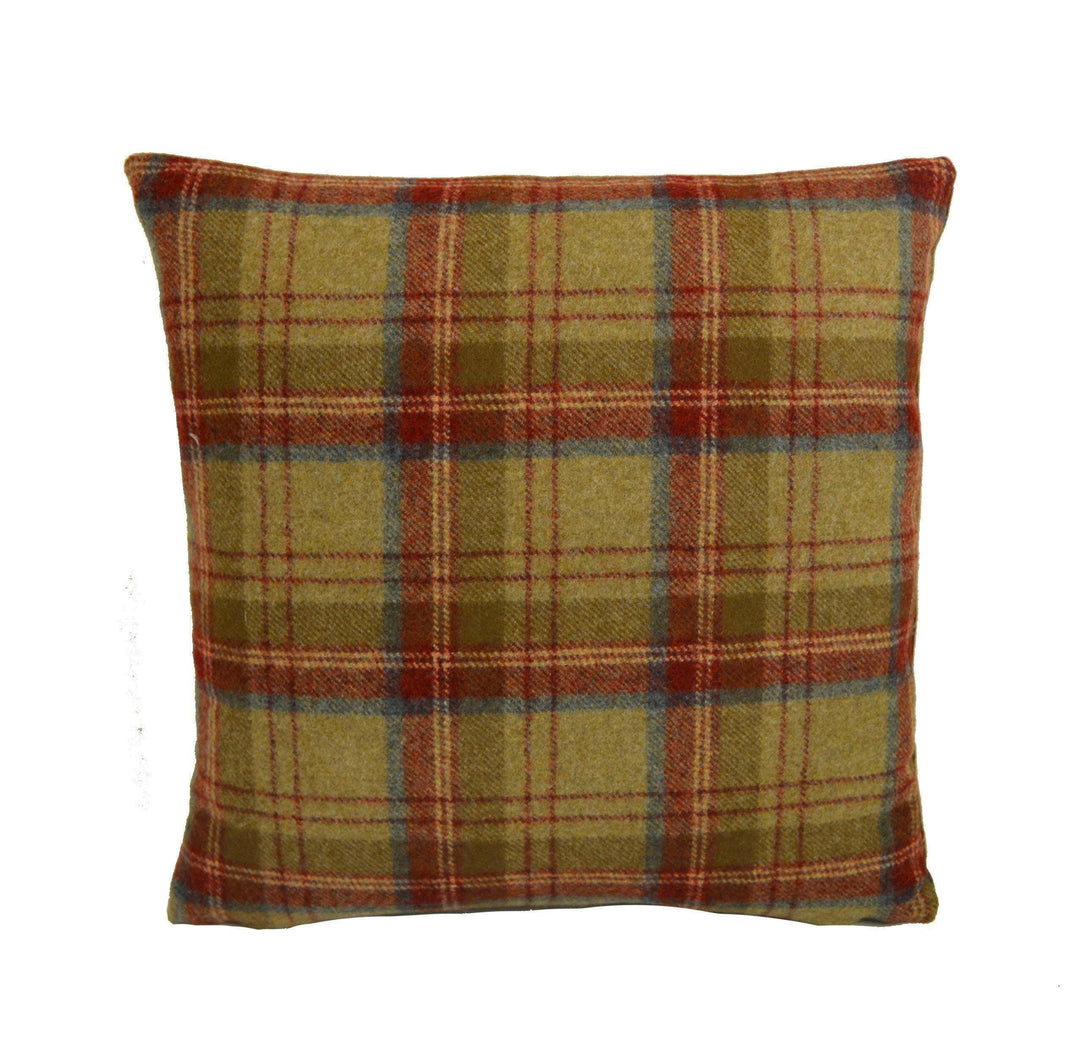 Abraham Moon - Heritage - Scarlet - 100% Wool Cushion Cover - Designer Plaid Pillow Cover - Handmade Wool Moon Pillow Cover - Red and Beige.