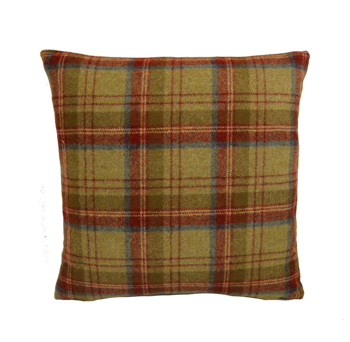 Abraham Moon - Heritage - Scarlet - 100% Wool Cushion Cover - Designer Plaid Pillow Cover - Handmade Wool Moon Pillow Cover - Red and Beige.