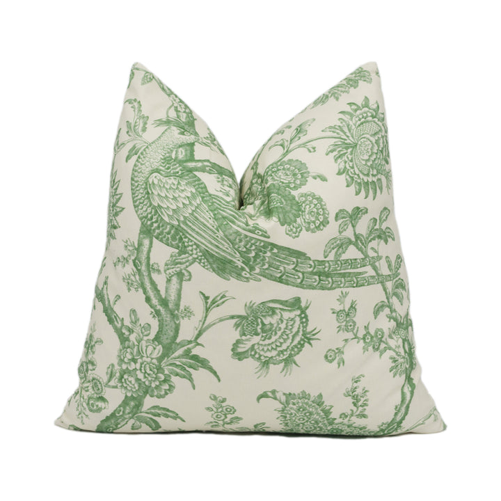 Brunschwig &amp; Fils - Cevennes print - Aloe - Floral Chinoiserie Inspired Bird Cushion Cover - Handmade Throw Pillow - Designer Home Décor