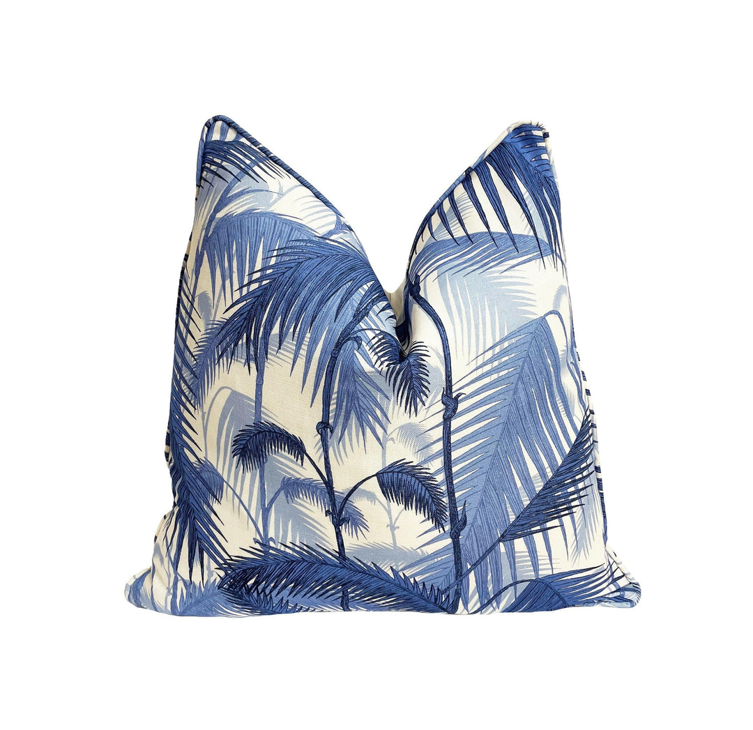 Cole & Son - Palm Jungle - Blue - Dense Tropical Jungle Fronds Designer Cushion Cover - Luxury Throw Pillow - Handmade Home Décor.