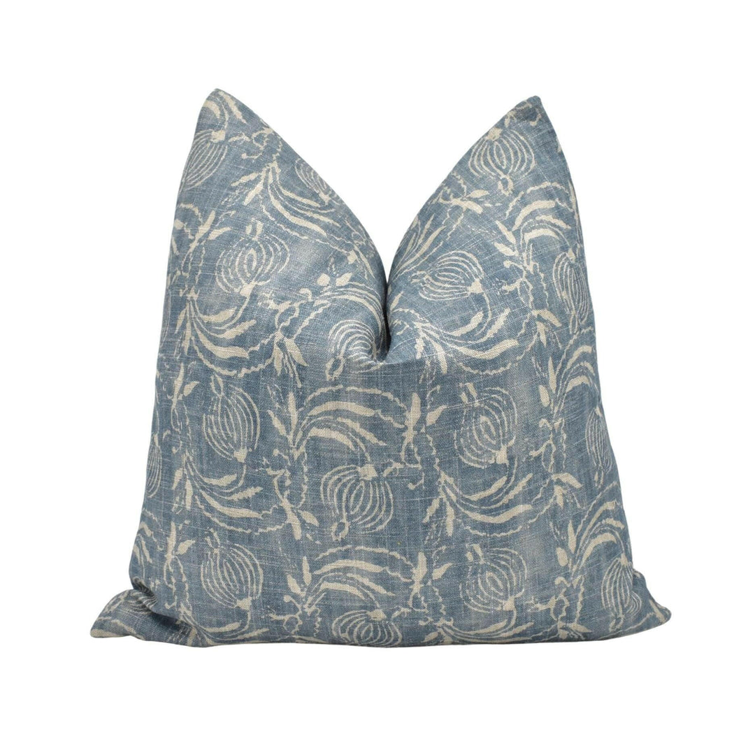 GP and J Baker - Pomegranate - Denim - 18th Century Indian Delicate Floral Designer Cushion Cover - Luxury Throw Pillow - Handmade Home.