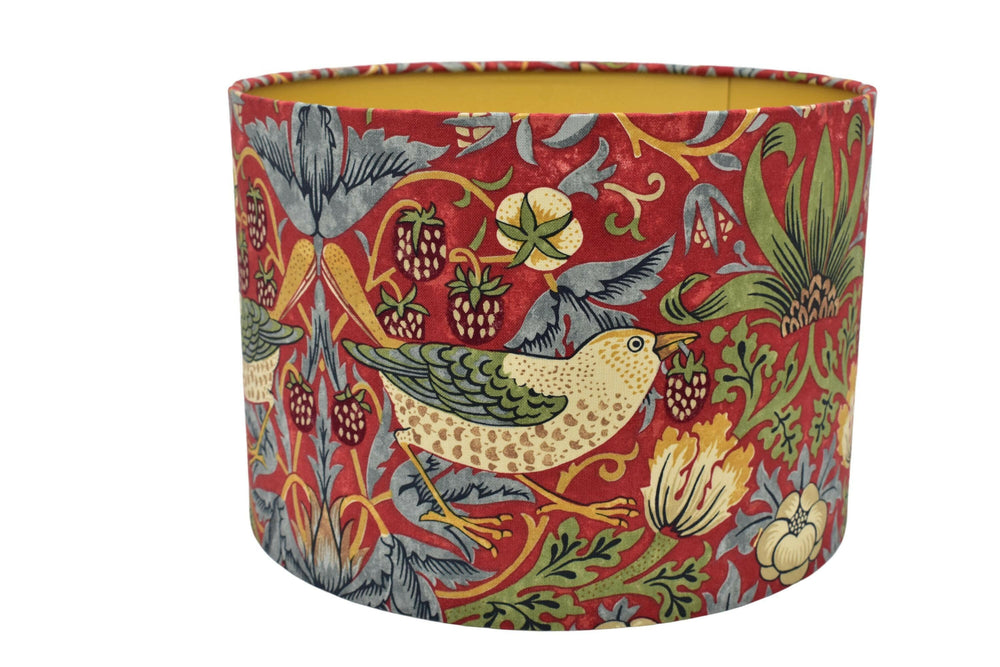 William Morris - Strawberry Thief - Crimson / Slate - Golden Lampshade - Ceiling Shade Stunning Handmade Classic Morris Designer Lamp.