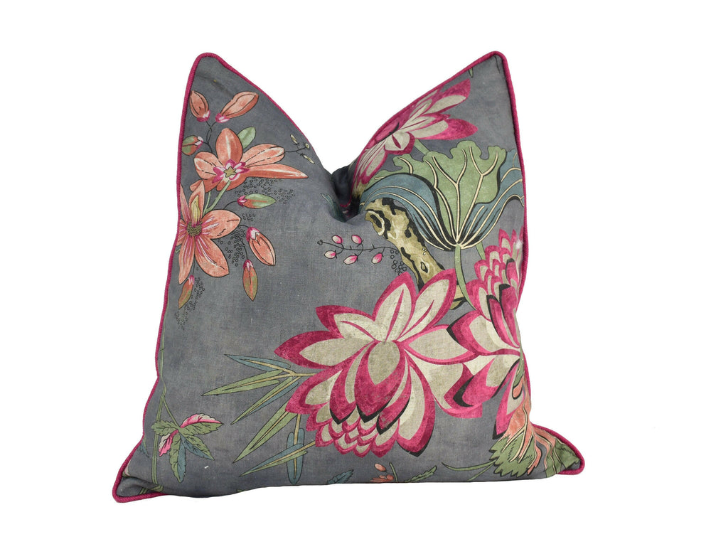 Anna French x Thibaut - Villeneuve - Charcoal - Antique Avant Garde Bird Designer Cushion Cover - Luxury Throw Pillow - Handmade Home Deco.