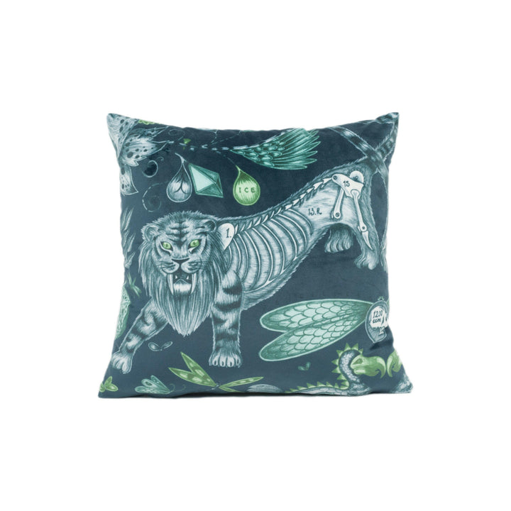 Enchanting Bold Maximalist Fantasy Extinct Animal Velvet Cushion Cover - Handmade Throw Pillow - Designer Home Décor.