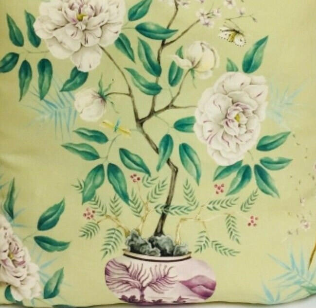 Zoffany - Romey's Garden - Old Gold - Fabric - Self-Piped Designer Floral Cushion Cover - Handmade Throw Pillow Designer Home Decor.