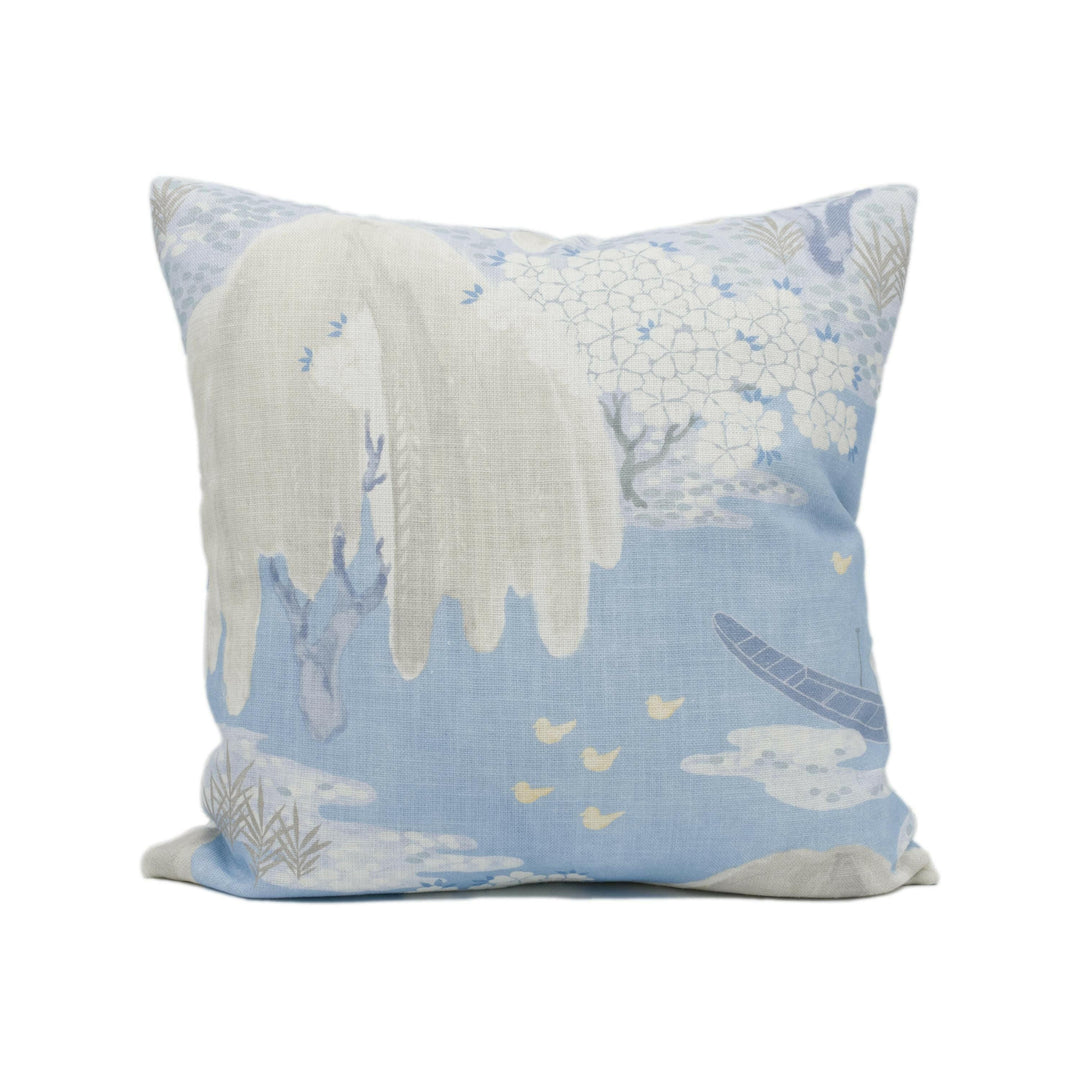 Anna French x Thibaut - Willow Tree - Soft Blue - Symbolic Spiritual Japanese Willow Tree Designer Cushion Cover - Luxury Throw Pillow.