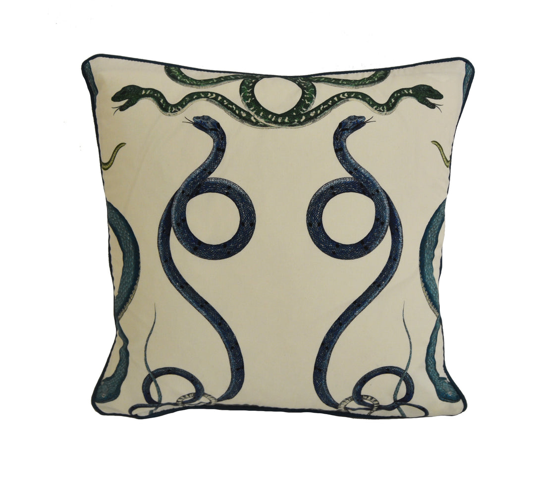Charlap Hyman &amp; Herrero for Schumacher - Giove - Emerald and Sapphire - Majestic Mythological Snake Cushion Cover Designer Throw Pillow