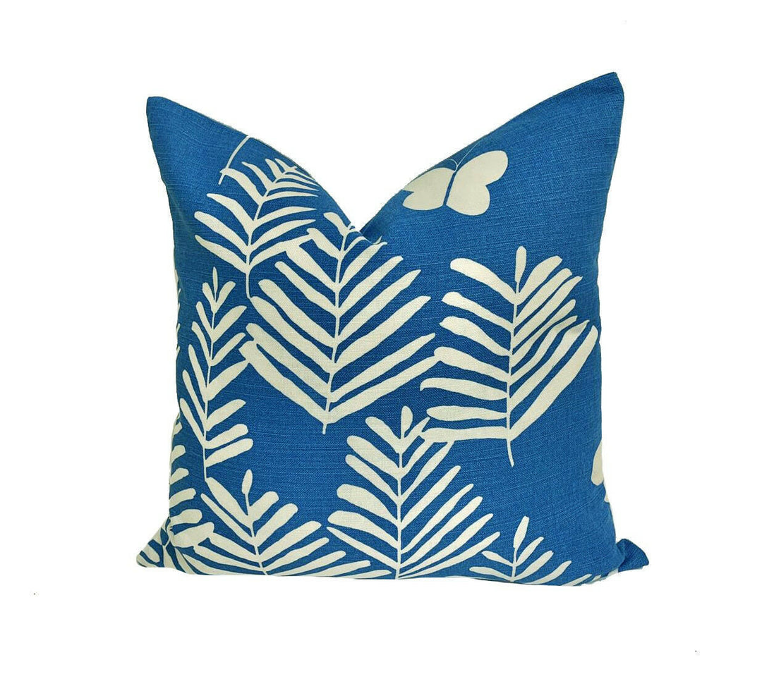 Vera Neumann for Schumacher - Fern Silhouette - Blue - Crisp Graphic Botanical Designer Cushion Cover - Handmade Throw Pillow - Luxury Home.