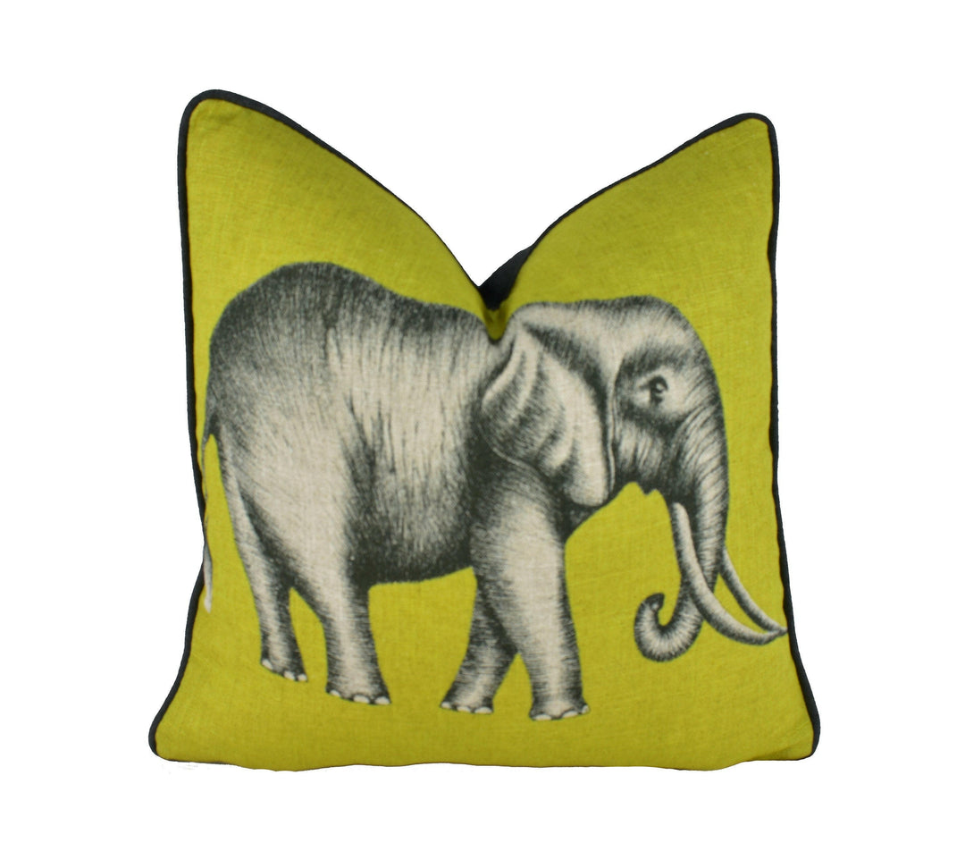 Harlequin - Savanna Elephant - Lemon - Majestic Contrast Piped Elephant Cushion Cover Throw Pillow Handmade Designer Home Decor.
