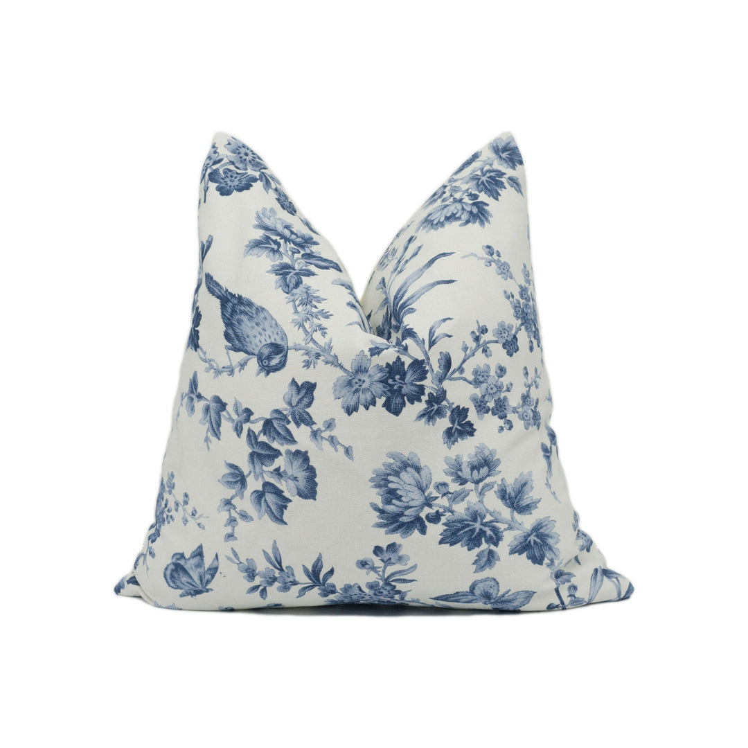 Clarke and Clarke - Oasis - Amelia - Blue - Classic Floral & Birds Cushion Cover - Handmade Throw Pillow - Designer Home Décor.