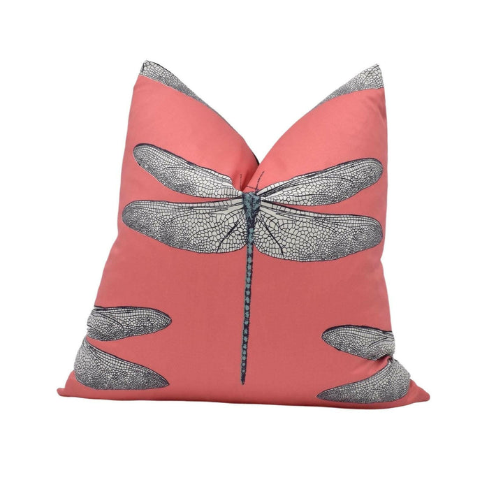 Harlequin - Demoiselle - Coral / Mint - Delicately Drawn Designer Dragonfly Cushion Cover - Luxury Throw Pillow - Handmade Home Decor.
