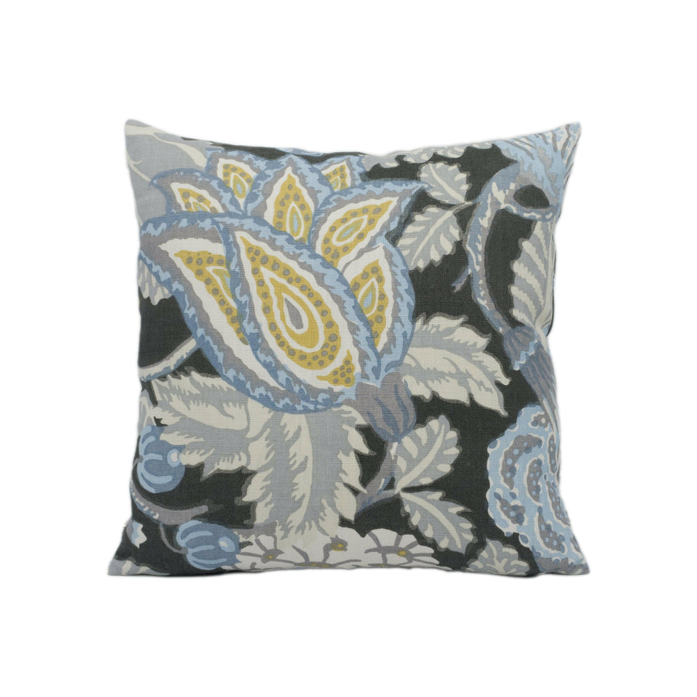 Thibaut - Mitford - Grey - Vintage 1920's Block Print Floral Designer Cushion Cover - Luxury Throw Pillow - Handmade Home Decor.