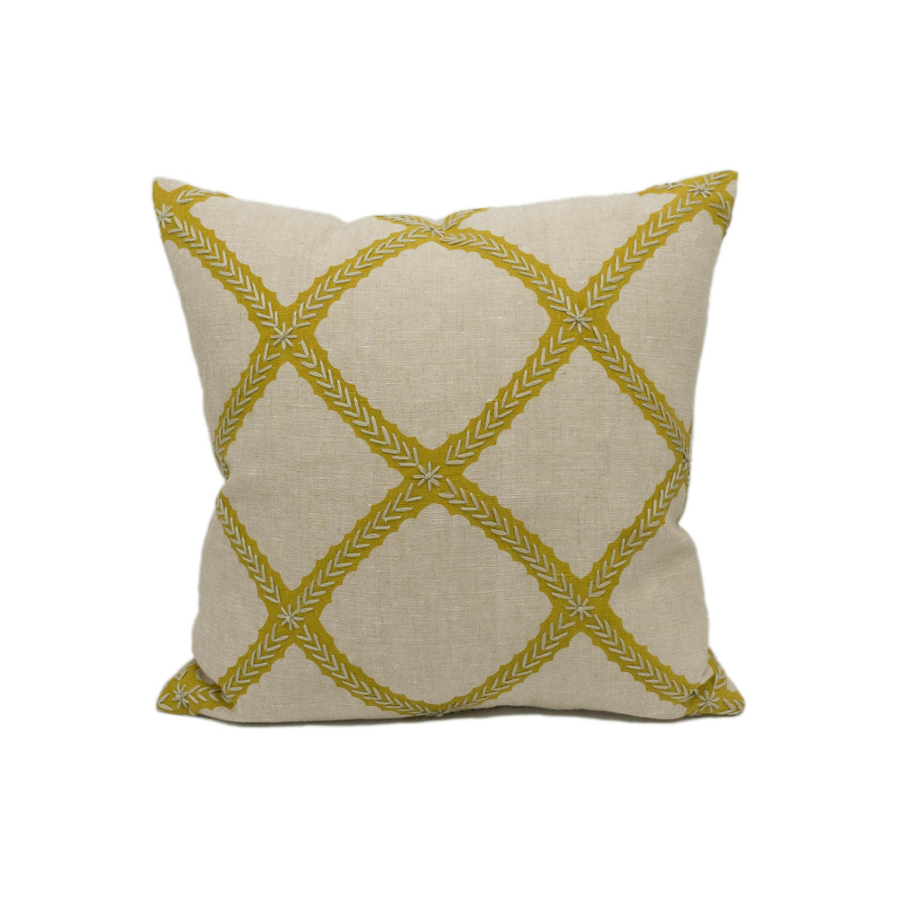 Thibaut - Majuli Embroidery - Gold on Flax - Luxurious Embroidered Nautical Designer Cushion Cover - Luxury Throw Pillow Handmade Home Décor.