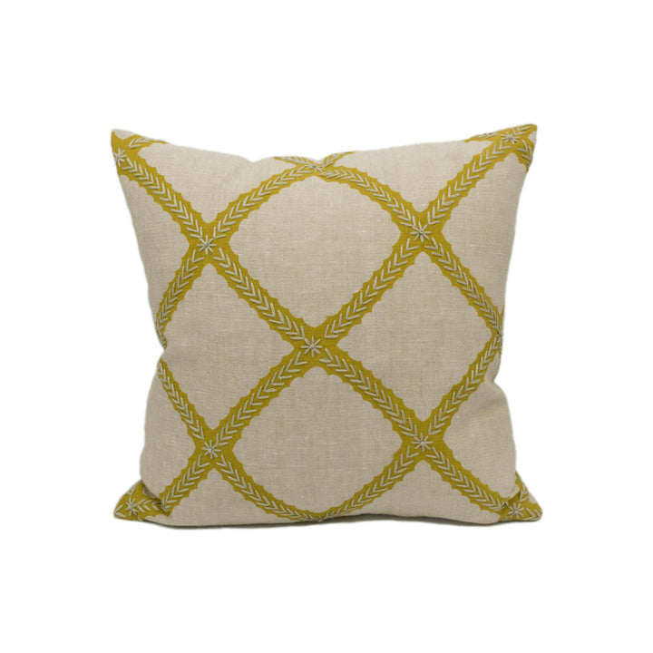 Thibaut - Majuli Embroidery - Gold on Flax - Luxurious Embroidered Nautical Designer Cushion Cover - Luxury Throw Pillow Handmade Home Décor.