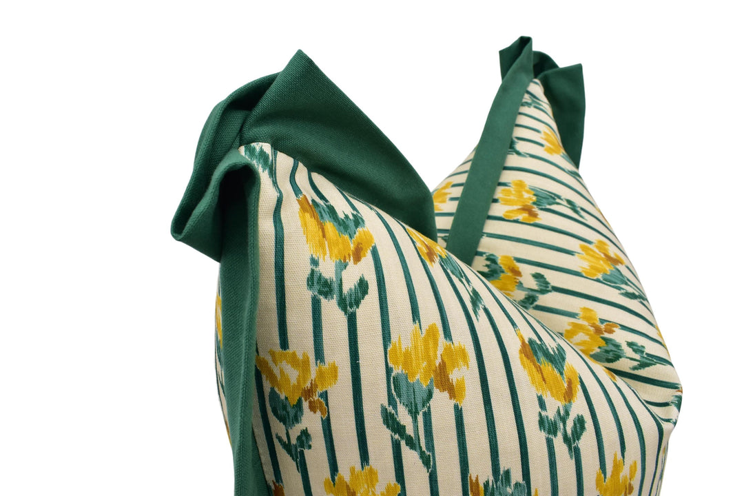 Carolina Irving – Carnation Stripe – Canary – Cushion Cover – Green Butterfly Flange Trim