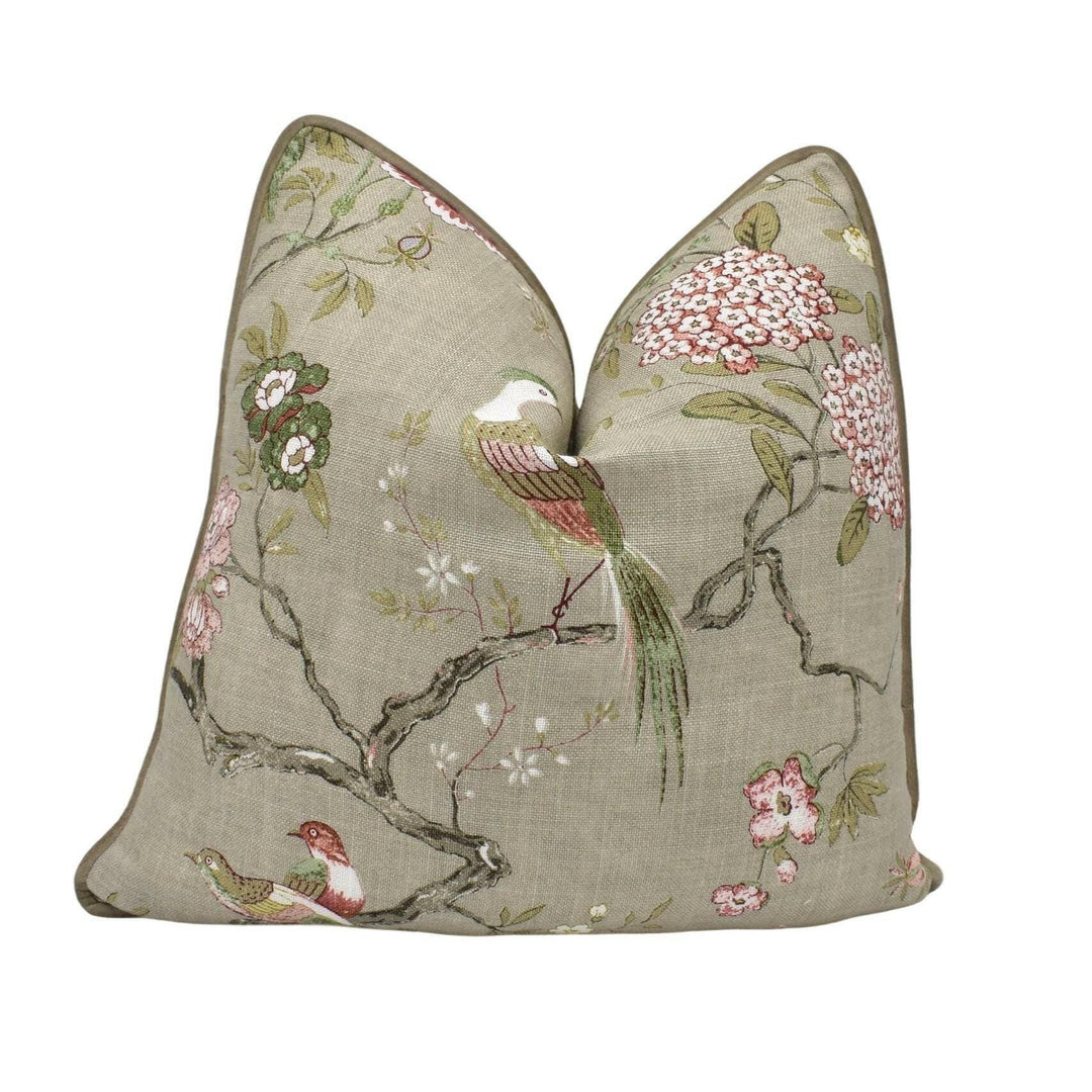 GP & J Baker - Oriental Bird Signature - Mole - Graceful Trailing Bird Chinoiserie Designer Cushion Cover - Luxury Throw Pillow Handmade.