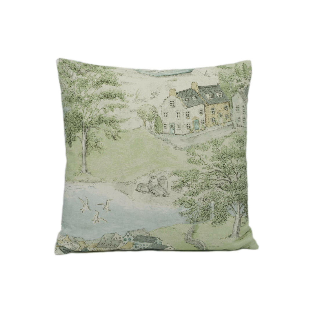 Sanderson - Sea Houses - Tidewater Blue - Tranquil Country Seaside Designer Cushion Cover - Luxury Throw Pillow - Handmade Home Decor.