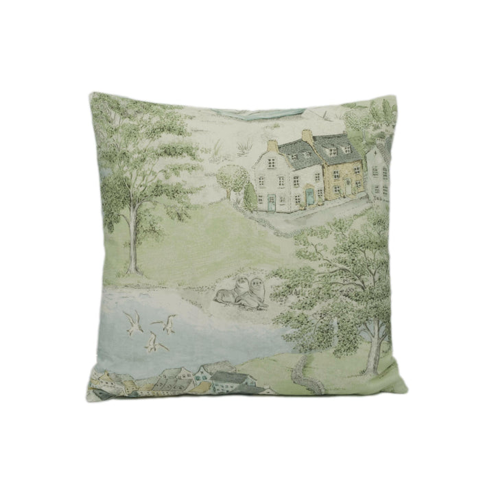 Sanderson - Sea Houses - Tidewater Blue - Tranquil Country Seaside Designer Cushion Cover - Luxury Throw Pillow - Handmade Home Decor.