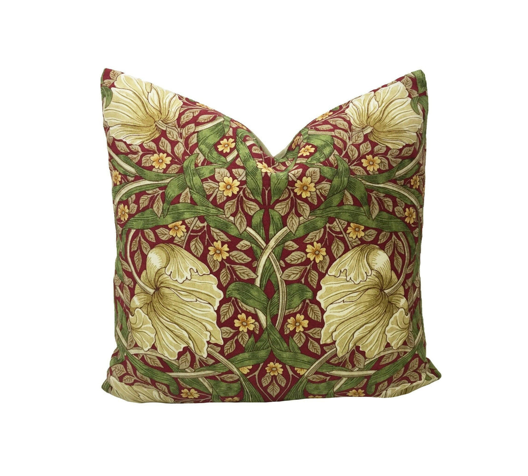 William Morris - Pimpernel Linen - Red / Thyme Cushion Cover Throw Pillow Designer Home Decor.