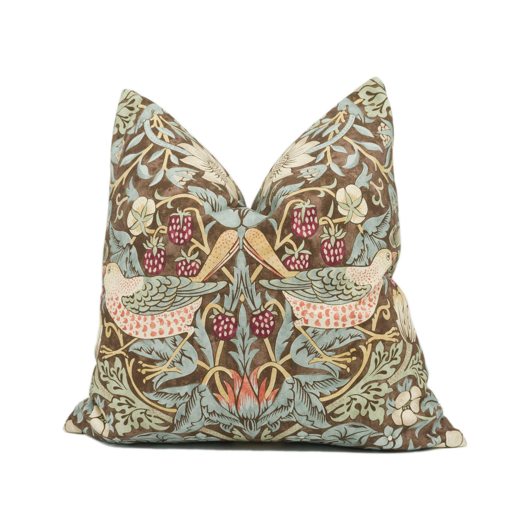 William Morris - Strawberry Thief - Chocolate / Slate - Stunning Iconic Classic Designer Cushion Cover - Handmade Home Decor - Luxury Throw.