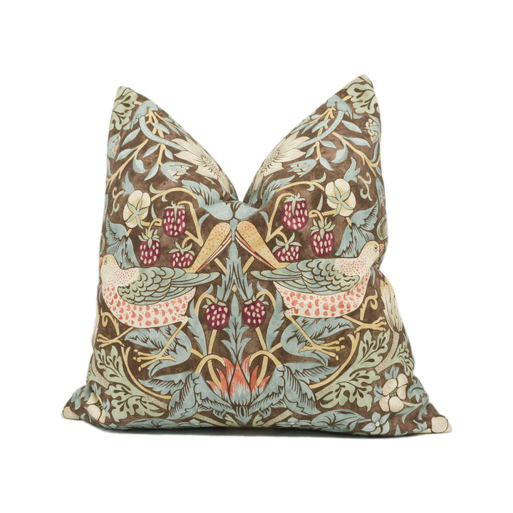 William Morris - Strawberry Thief - Chocolate / Slate - Stunning Iconic Classic Designer Cushion Cover - Handmade Home Decor - Luxury Throw.