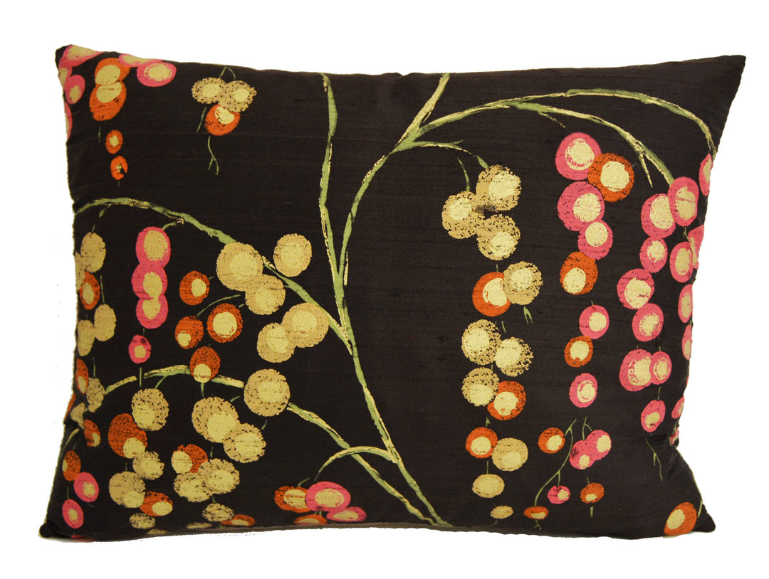 Harlequin - Iola - Fuchsia / Tangerine / Chocolate / Gold - Stunning Metallic Silk Cushion Cover Throw Pillow Designer Home Decor