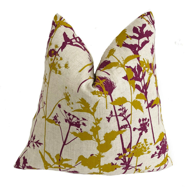 Harlequin & Clarissa Hulse - Nettles - Natural / Tumeric / Magenta - Lovely Floral Cushion Cover Throw Pillow Designer Home Decor.