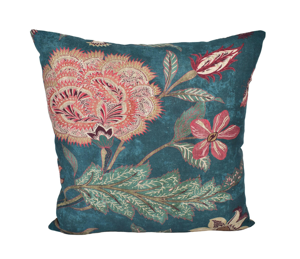 Zoffany - Indienne Print - Prussian Blue / Koi - Luxurious Floral Zoffany Archive Cushion Cover - Handmade Throw Pillow Designer Home Decor.
