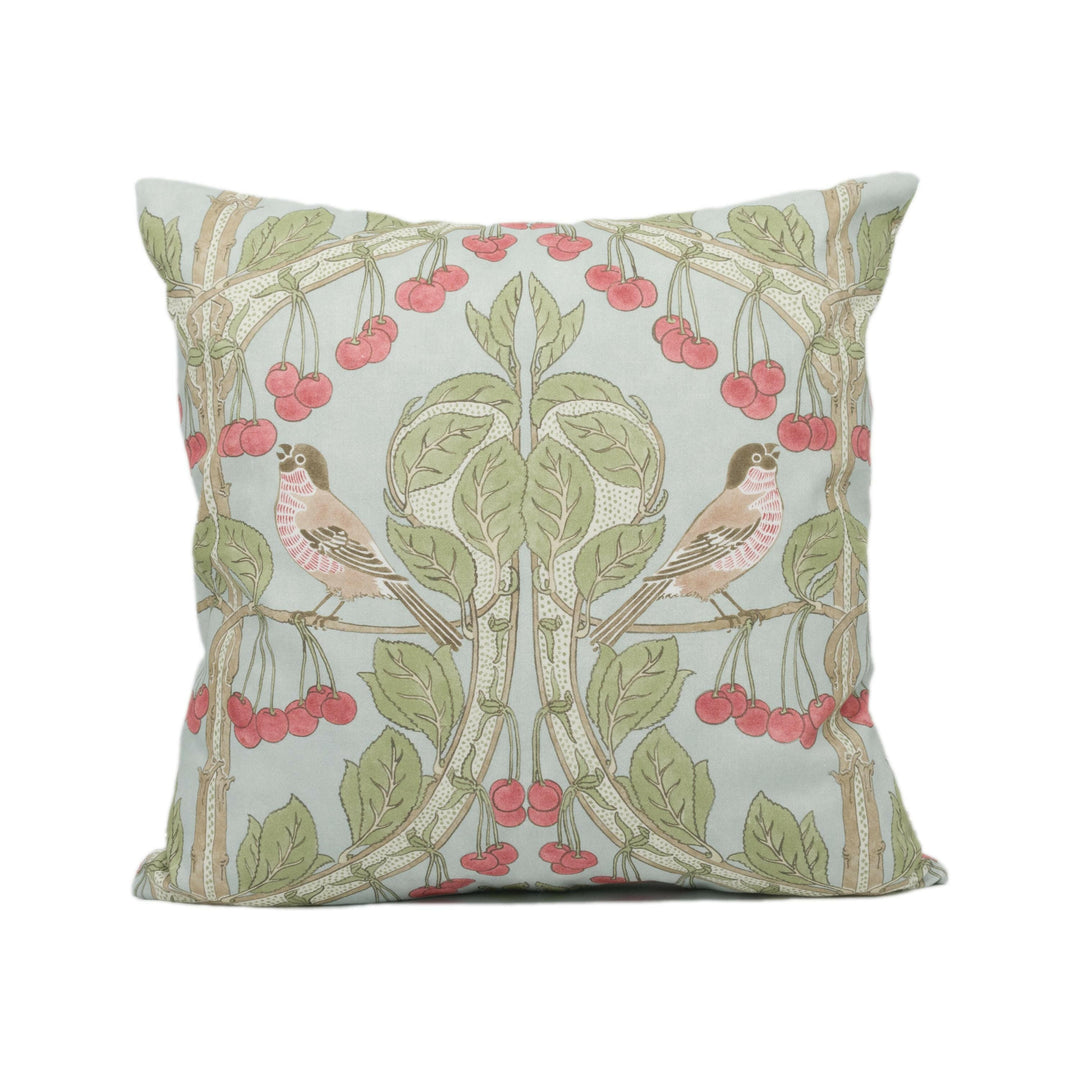 GP and J Baker - Birds &amp; Cherries - Soft Blue - Charming Floral Bird Designer Cushion Cover  - Luxury Throw Pillow - Handmade Home Décor.