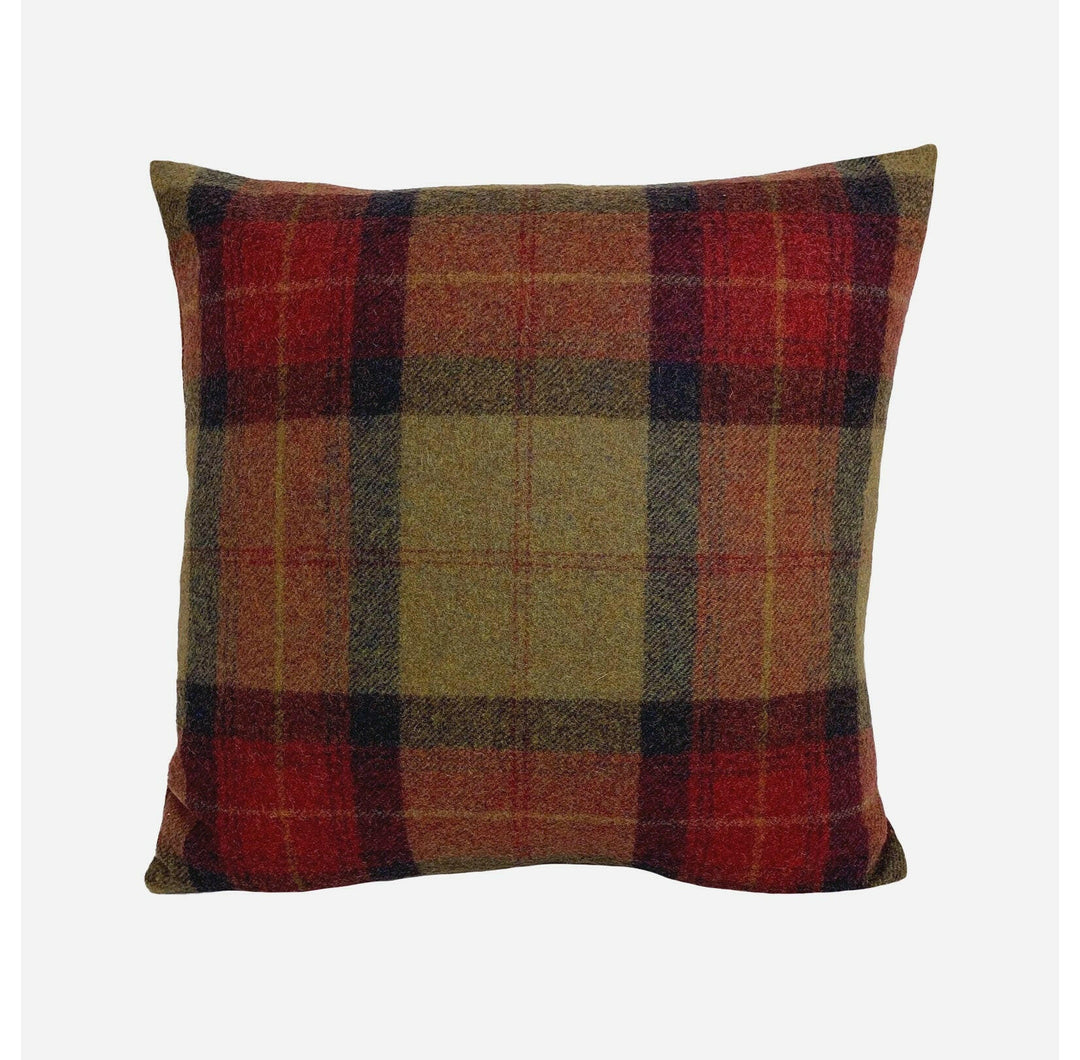 Abraham Moon - Skye - Claret - 100% Wool Cushion Cover - Designer Plaid Pillow Cover - Handmade Custom Abraham Moon Pillow.