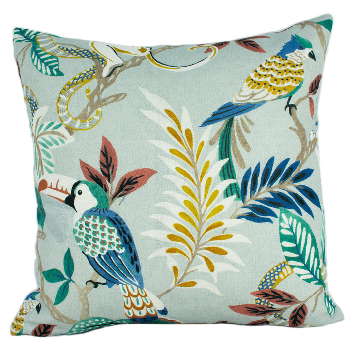 Jane Churchill - Indira - Teal - Tropical Exotic Monkey Parrot Cushion Cover - Handmade Throw Pillow Designer Home Decor.